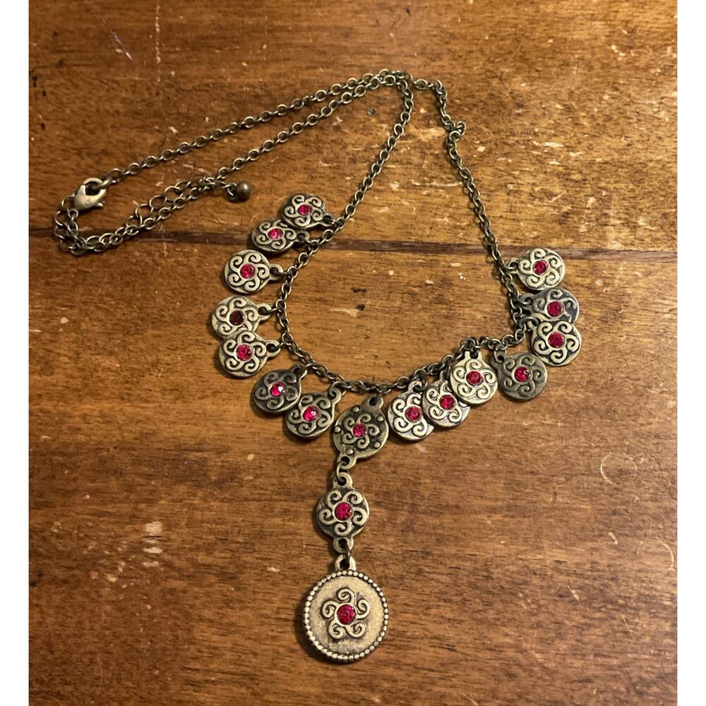 Vintage Victorian Bronze Ruby Charmed Y-Necklace‎